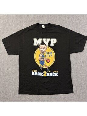 Steph Curry MVP Dub City T-Shirt XL 2015 2016 Back 2 Back Warriors Black Tee
